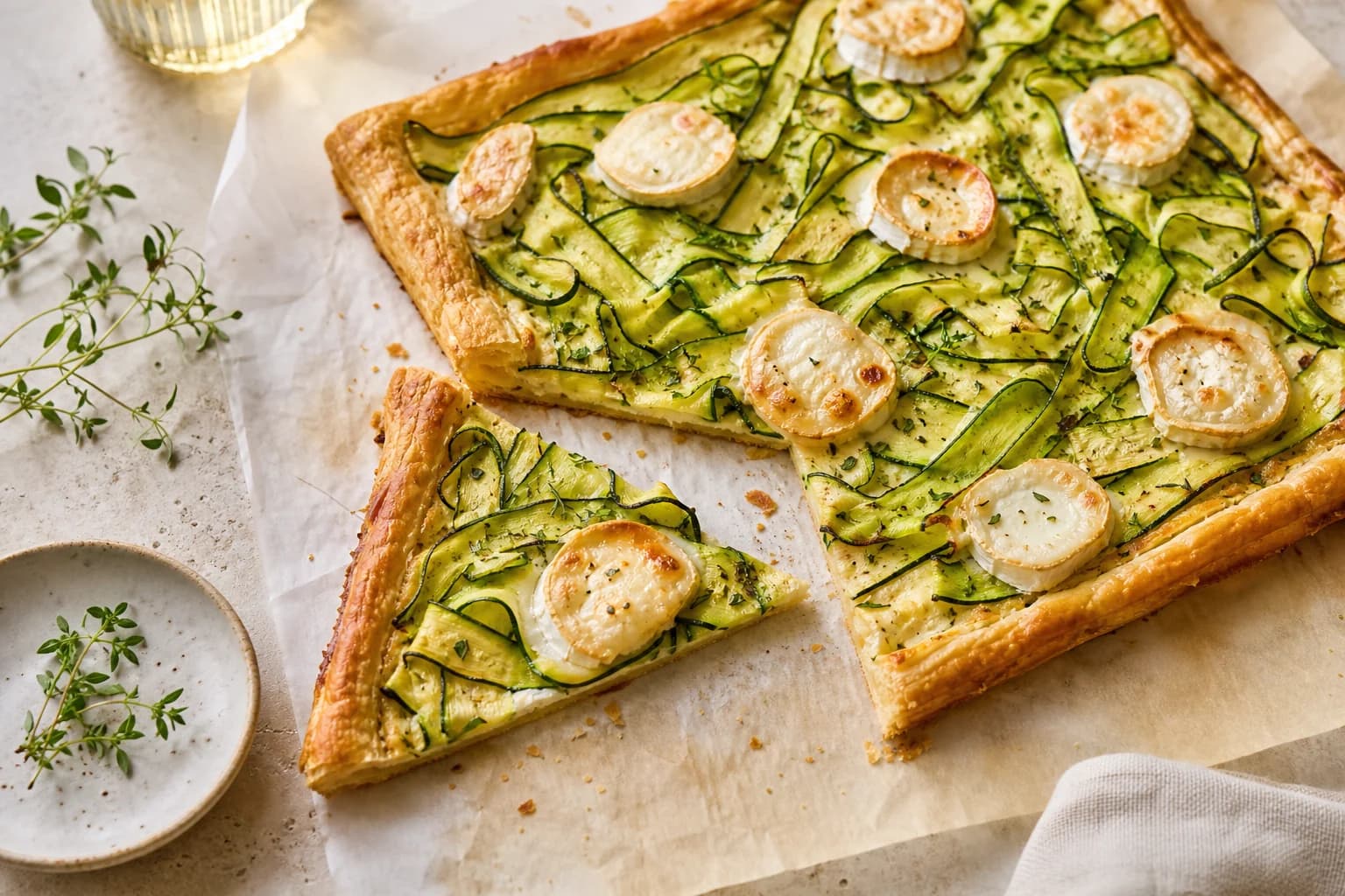 Tarte fine aux rubans de courgette et fromage de chèvre
