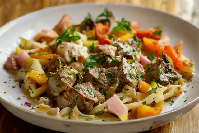 Poêlée de pâtes au bœuf haché et légumes d'été