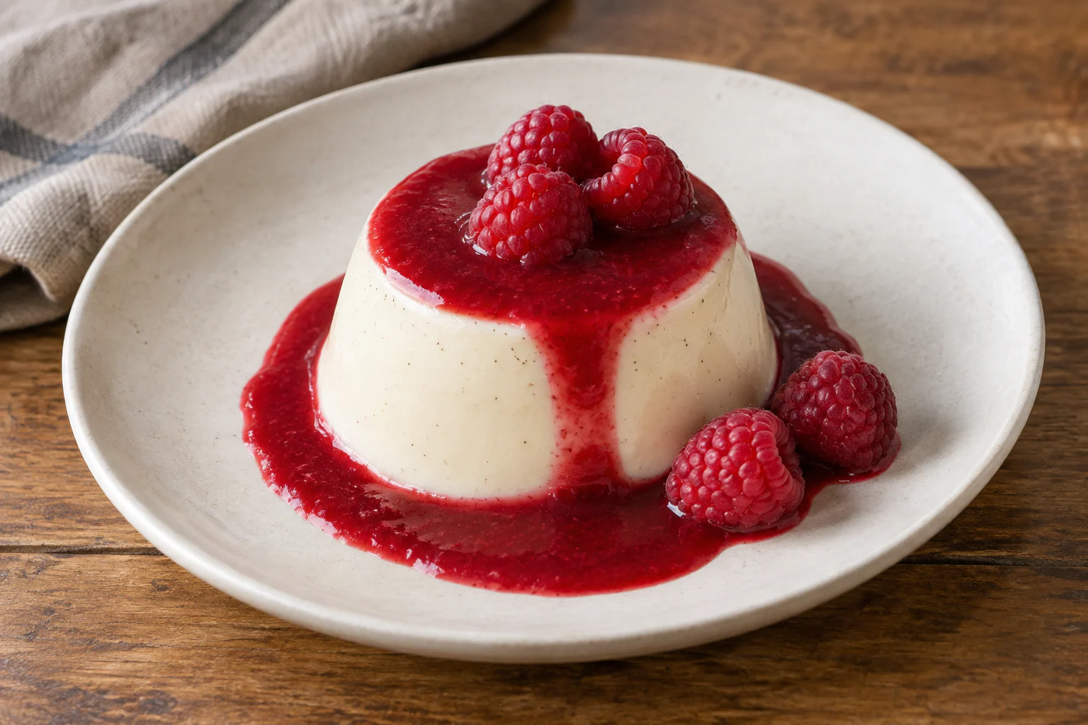 Panna cotta à la vanille en verrines avec coulis de framboise rouge