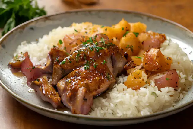Poulet braisé au riz et pommes de terre