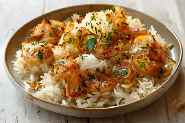 Noix de Saint-Jacques poêlées au thym et riz basmati