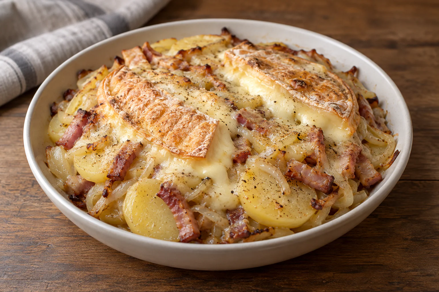 Tartiflette savoyarde au reblochon doré avec pommes de terre, lardons et oignons