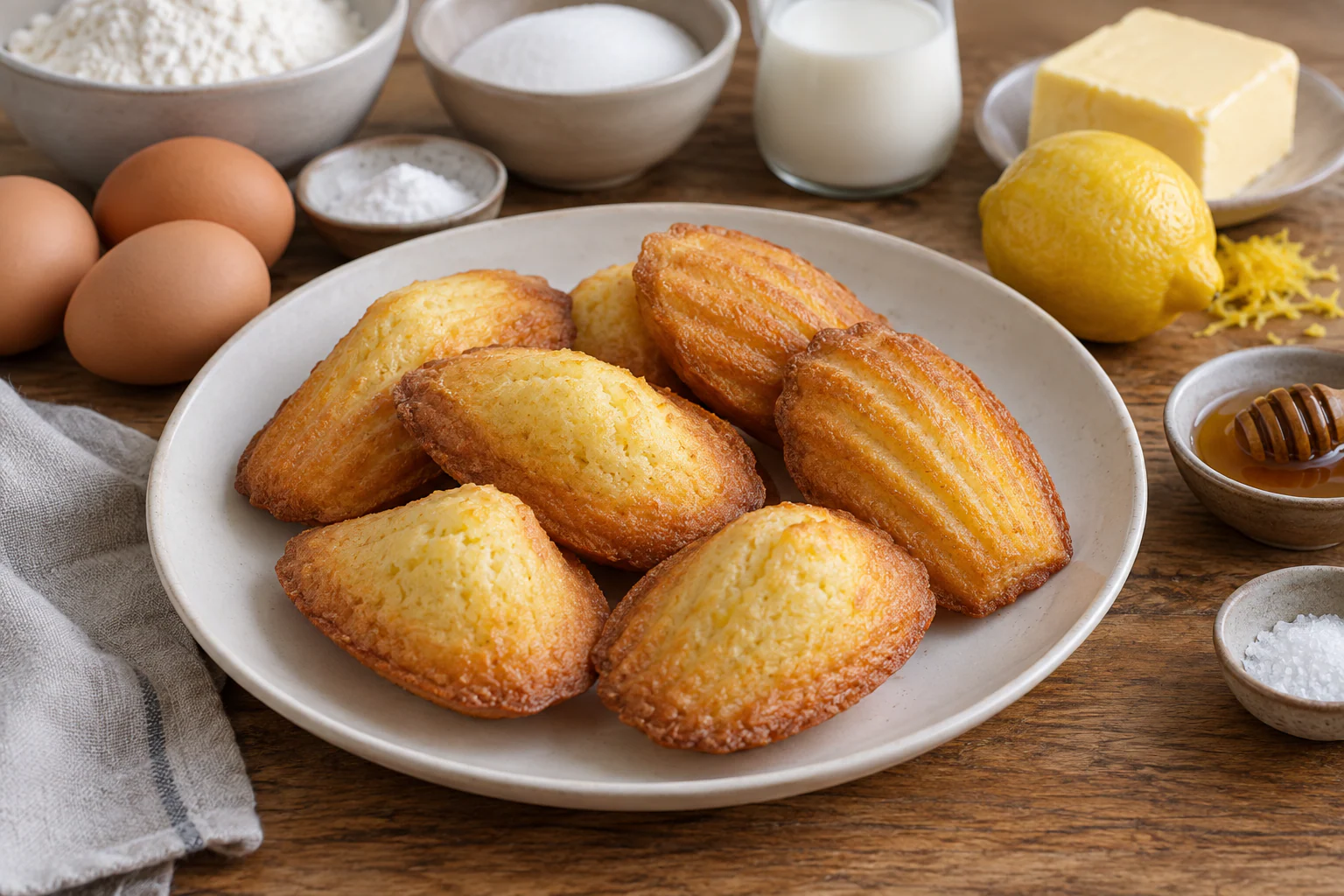 Madeleines au citron dorées, moelleuses et bombées avec zestes fins