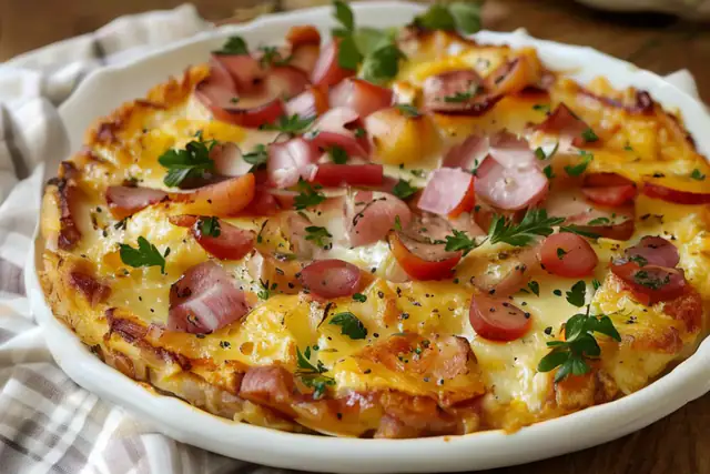 Frittata campagnarde aux pommes de terre, lardons et tomates