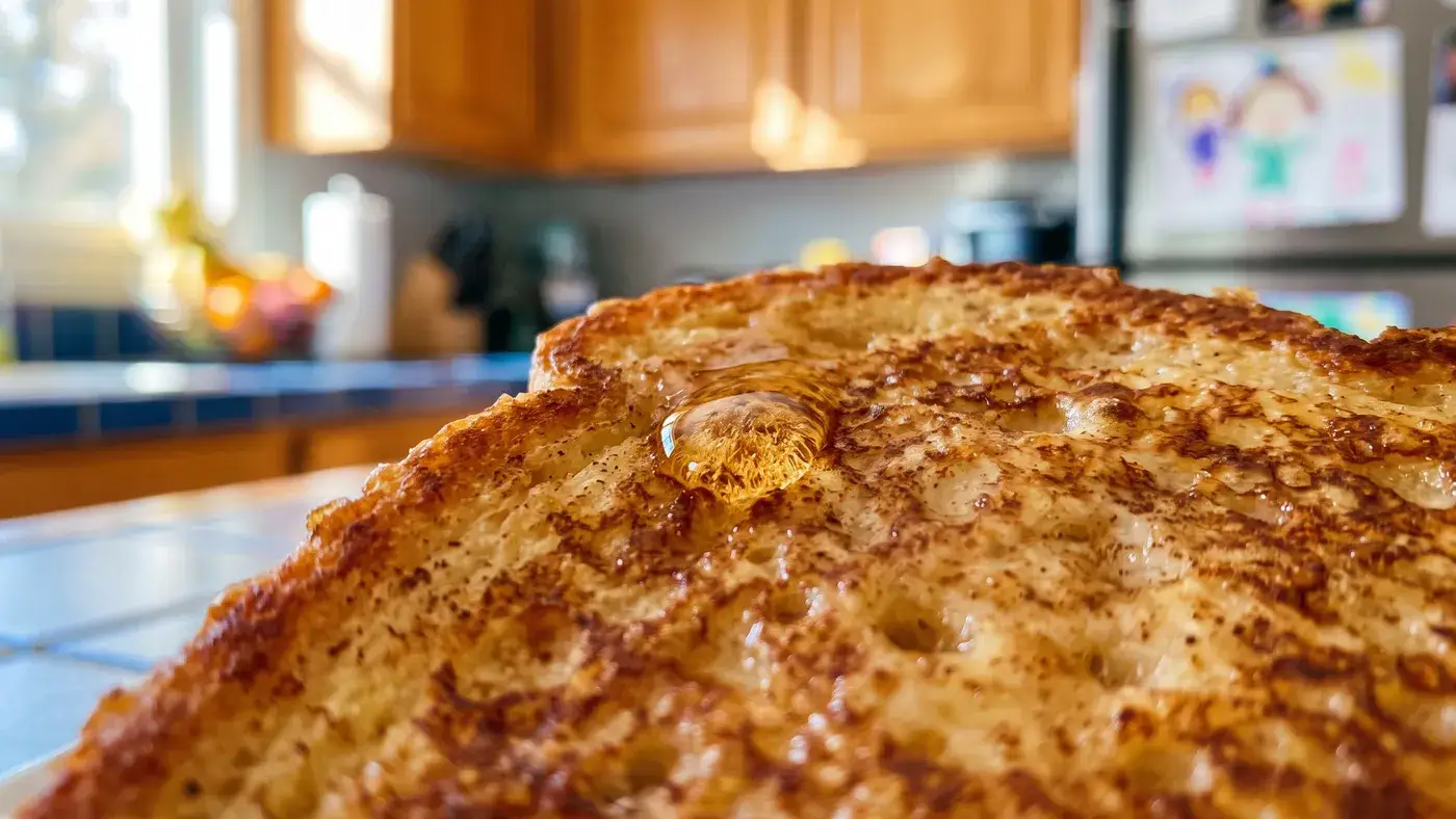 Tranches de pain perdu dorées à la poêle, servies avec un filet de miel