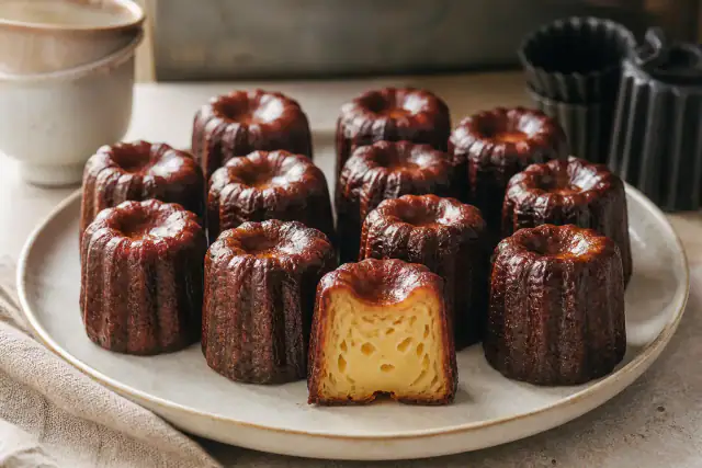 Cannelés bordelais à croûte sombre caramélisée et cœur vanillé tendre