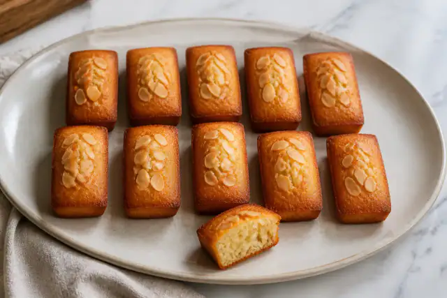 Financiers rectangulaires aux amandes dorés avec bords légèrement croustillants