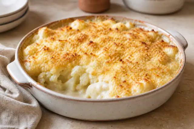 Gratin de chou-fleur au Comté avec béchamel crémeuse et chapelure dorée