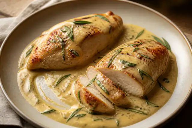 Blancs de poulet à l’estragon nappés d’une sauce crémeuse