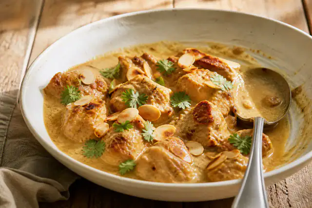 Poulet korma crémeux aux amandes grillées et coriandre