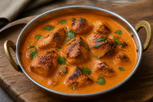 Poulet tikka masala dans une sauce tomate crémeuse avec coriandre fraîche