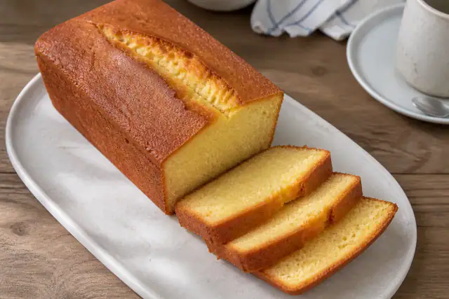 Quatre-quarts breton au beurre demi-sel tranché avec une mie jaune et moelleuse