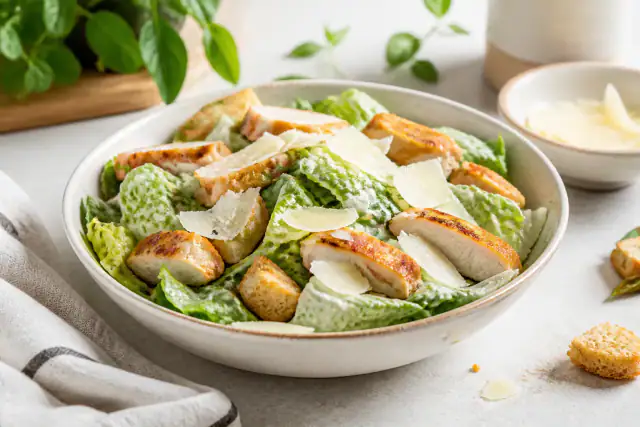 Salade César au poulet grillé avec laitue romaine, croûtons dorés, parmesan et sauce maison