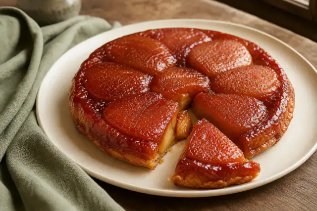 Tarte Tatin retournée avec pommes caramélisées et pâte feuilletée dorée