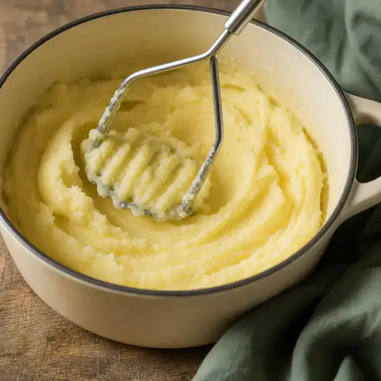 Pommes de terre chaudes écrasées avec lait et beurre en purée souple