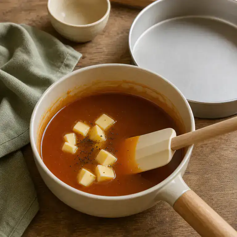 Beurre et vanille incorporés dans un caramel ambré homogène