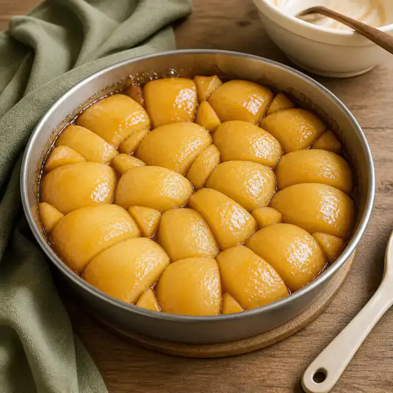Quartiers de pommes précuits serrés dans le caramel et encore bien formés